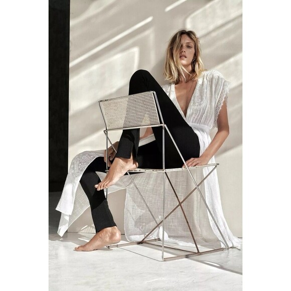 Zara Whimsical White Embroidered V-Neck Lace Cap Sleeves Maxi Dress Cover Up M - Picture 2 of 12